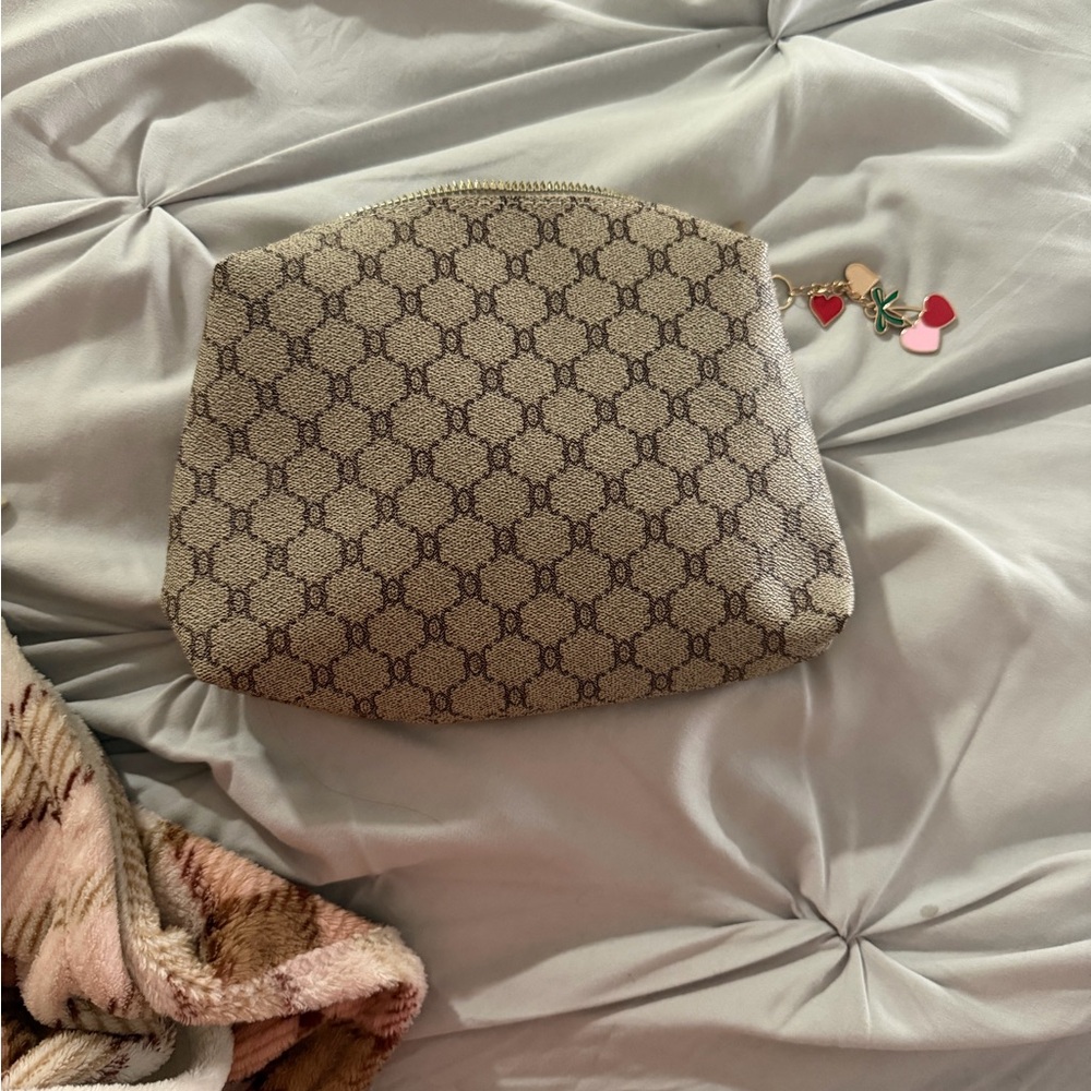 Beige Cosmetic Pouch with cute charm